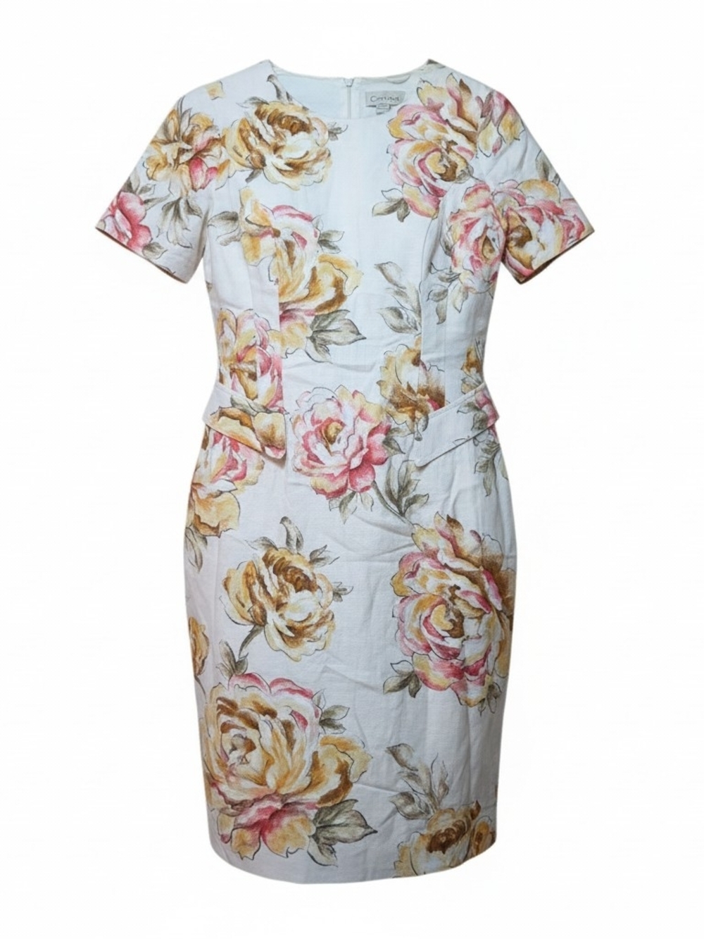 CARRIE HUTTON | Floral Linen‎ Blend Sheath Dress Cottagecore Romantic | 10